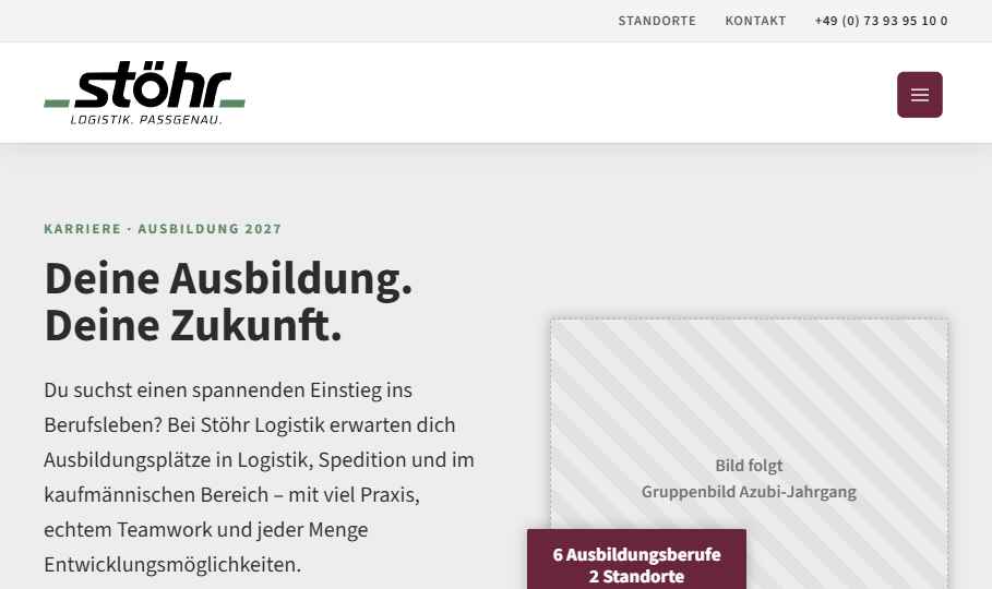 Screenshot Ausbildungsseite